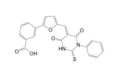 3-{5-[(E)-(4,6-dioxo-1-phenyl-2-thioxotetrahydro-5(2H)-pyrimidinylidene)methyl]-2-furyl}benzoic acid