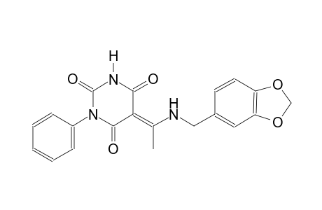 (5E)-5-{1-[(1,3-benzodioxol-5-ylmethyl)amino]ethylidene}-1-phenyl-2,4,6(1H,3H,5H)-pyrimidinetrione