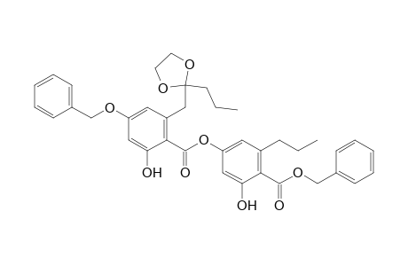 Benzoic acid, 2-hydroxy-4-[[2-hydroxy-4-(phenylmethoxy)-6-[(2-propyl-1,3-dioxolan-2-yl)methyl]benzoyl]oxy]-6-propyl-, phenylmethyl ester