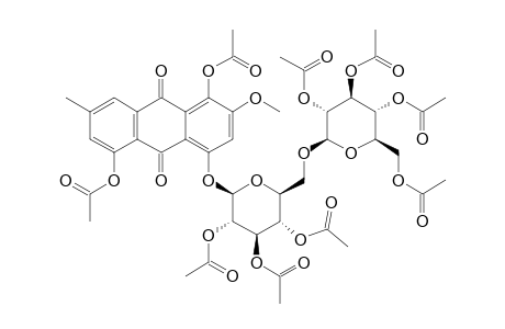 XANTHORIN-8-O-BETA-D-GENTIOBIOSIDE-NONAACETATE;1,5-DIACETOXY-2-METHOXY-7-METHYL-4-[[2,3,4-TRI-O-ACETYL-6-O-(2,3,4,6-TETRA-O-ACETYL-BETA-D-GLUCOPYR