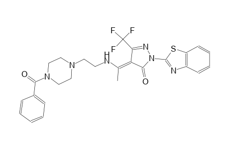 (4E)-2-(1,3-benzothiazol-2-yl)-4-(1-{[2-(4-benzoyl-1-piperazinyl)ethyl]amino}ethylidene)-5-(trifluoromethyl)-2,4-dihydro-3H-pyrazol-3-one