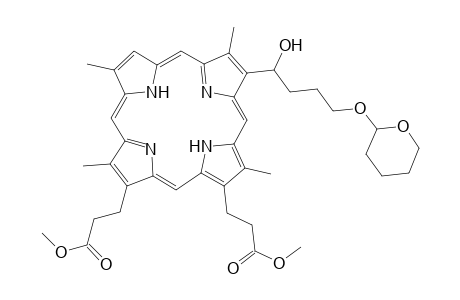 Dimethyl 3,3'-[8"-(1'"-hydroxy-4"'-(tetrahydropyran-2-yl)oxybut-1"'-yl)-2",7",12",18"-tetramethyl-2",3"-dihydro-21H.23H-porphyrin-13",17"-diyl]-dipropionate