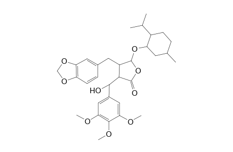 (-)-(3S,4R,5R,6R)-3-[3',4',5'-Trimethoxy-.alpha.-hydroxybenzyl)-4-(3",4"-methylenedioxybenzyl)-5-(1-menthyloxy)butyrolactone