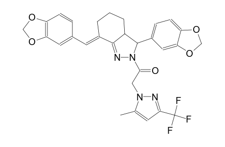 (7E)-3-(1,3-benzodioxol-5-yl)-7-(1,3-benzodioxol-5-ylmethylene)-2-{[5-methyl-3-(trifluoromethyl)-1H-pyrazol-1-yl]acetyl}-3,3a,4,5,6,7-hexahydro-2H-indazole