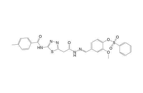 2-methoxy-4-{(E)-[({5-[(4-methylbenzoyl)amino]-1,3,4-thiadiazol-2-yl}acetyl)hydrazono]methyl}phenyl benzenesulfonate