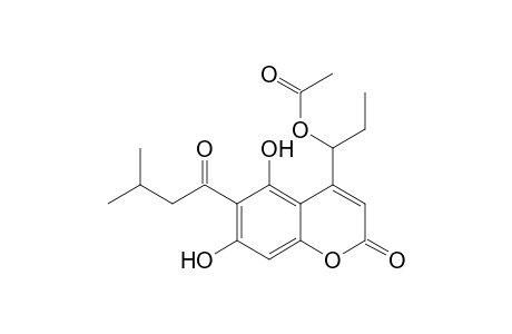 2H-1-Benzopyran-2-one, 4-[1-(acetyloxy)propyl]-5,7-dihydroxy-6-(3-methyl-1-oxobutyl)-