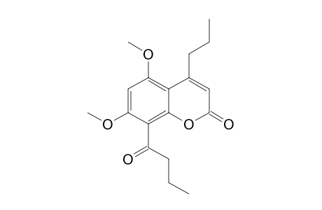 2H-1-Benzopyran-2-one, 5,7-dimethoxy-8-(1-oxobutyl)-4-propyl-
