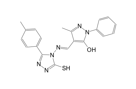 3-methyl-4-((E)-{[3-(4-methylphenyl)-5-sulfanyl-4H-1,2,4-triazol-4-yl]imino}methyl)-1-phenyl-1H-pyrazol-5-ol