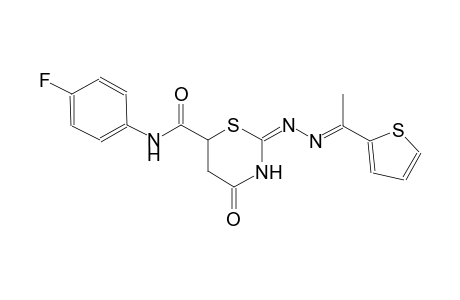 (2E)-N-(4-fluorophenyl)-4-oxo-2-{(2E)-2-[1-(2-thienyl)ethylidene]hydrazono}-1,3-thiazinane-6-carboxamide