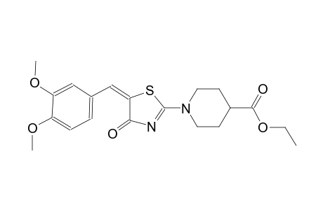 ethyl 1-[(5E)-5-(3,4-dimethoxybenzylidene)-4-oxo-4,5-dihydro-1,3-thiazol-2-yl]-4-piperidinecarboxylate