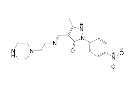 5-methyl-2-(4-nitrophenyl)-4-((E)-{[(E)-2-(1-piperazinyl)ethyl]imino}methyl)-1,2-dihydro-3H-pyrazol-3-one