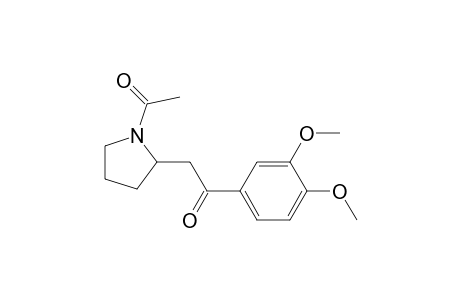 Pyrrolidine, 1-acetyl-2-[2-(3,4-dimethoxyphenyl)-2-oxoethyl]-, (.+-.)-