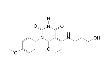 (5E)-5-{1-[(3-hydroxypropyl)amino]propylidene}-1-(4-methoxyphenyl)-2,4,6(1H,3H,5H)-pyrimidinetrione