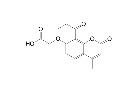 acetic acid, [[4-methyl-2-oxo-8-(1-oxopropyl)-2H-1-benzopyran-7-yl]oxy]-