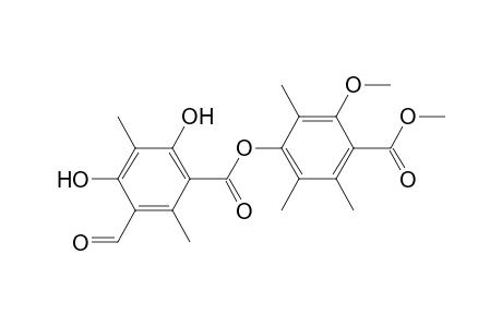 Benzoic acid, 3-formyl-4,6-dihydroxy-2,5-dimethyl-, 3-methoxy-4-(methoxycarbonyl)-2,5,6-trimethylphenyl ester