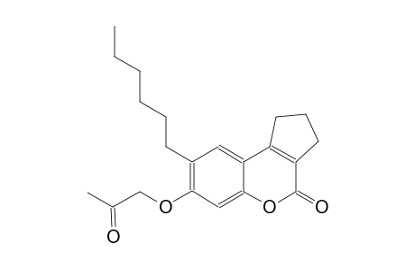 cyclopenta[c][1]benzopyran-4(1H)-one, 8-hexyl-2,3-dihydro-7-(2-oxopropoxy)-