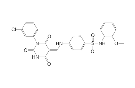 4-{[(Z)-(1-(3-chlorophenyl)-2,4,6-trioxotetrahydro-5(2H)-pyrimidinylidene)methyl]amino}-N-(2-methoxyphenyl)benzenesulfonamide