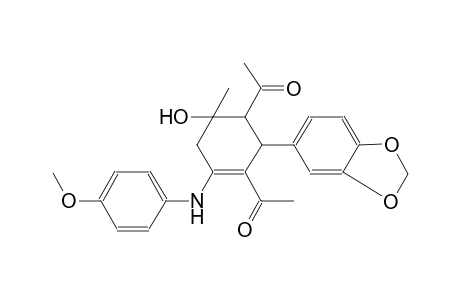 1-[5-acetyl-6-benzo[1,3]dioxol-5-yl-4-hydroxy-2-(4-methoxy-phenylamino)-4-methyl-cyclohex-1-enyl]-ethanone