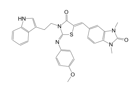 5-((Z)-{(2Z)-3-[2-(1H-indol-3-yl)ethyl]-2-[(4-methoxyphenyl)imino]-4-oxo-1,3-thiazolidin-5-ylidene}methyl)-1,3-dimethyl-1,3-dihydro-2H-benzimidazol-2-one