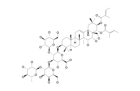 #1;YUCHASAPONIN-A;21,22-DI-O-TIGLOYL-R1-BARRIGENOL-3-O-BETA-D-GLUCOPYRANOSYL-(1->2)-[ALPHA-L-RHAMNOPYRANOSYL-(1->2)-BETA-D-GALACTOPYRANOSYL-(1->3)]-BETA-D-GLUC