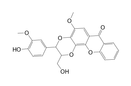 7H-1,4-Dioxino[2,3-c]xanthen-7-one, 2,3-dihydro-3-(4-hydroxy-3-methoxyphenyl)-2-(hydroxymethyl)-5-methoxy-, trans-(.+-.)-