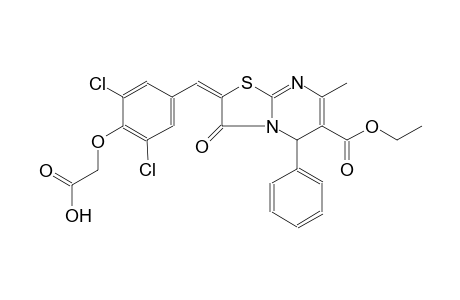 {2,6-dichloro-4-[(E)-(6-(ethoxycarbonyl)-7-methyl-3-oxo-5-phenyl-5H-[1,3]thiazolo[3,2-a]pyrimidin-2(3H)-ylidene)methyl]phenoxy}acetic acid