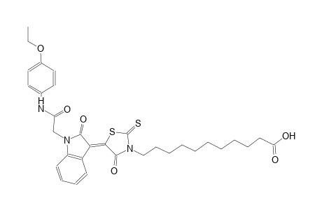 11-((5Z)-5-{1-[2-(4-ethoxyanilino)-2-oxoethyl]-2-oxo-1,2-dihydro-3H-indol-3-ylidene}-4-oxo-2-thioxo-1,3-thiazolidin-3-yl)undecanoic acid