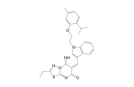 (6E)-2-ethyl-5-imino-6-({1-[2-(2-isopropyl-5-methylphenoxy)ethyl]-1H-indol-3-yl}methylene)-5,6-dihydro-7H-[1,3,4]thiadiazolo[3,2-a]pyrimidin-7-one