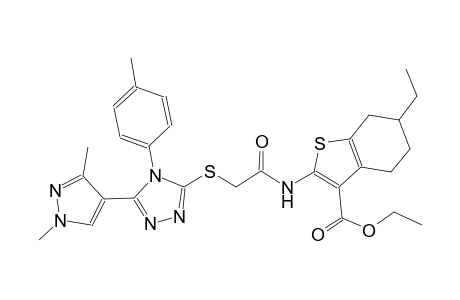 ethyl 2-[({[5-(1,3-dimethyl-1H-pyrazol-4-yl)-4-(4-methylphenyl)-4H-1,2,4-triazol-3-yl]sulfanyl}acetyl)amino]-6-ethyl-4,5,6,7-tetrahydro-1-benzothiophene-3-carboxylate