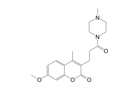2H-1-benzopyran-2-one, 7-methoxy-4-methyl-3-[3-(4-methyl-1-piperazinyl)-3-oxopropyl]-