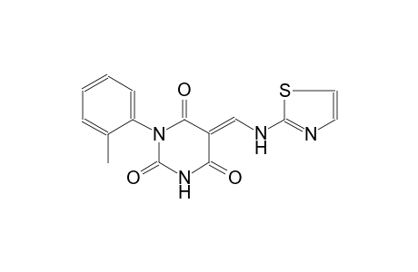 2,4,6(1H,3H,5H)-pyrimidinetrione, 1-(2-methylphenyl)-5-[(2-thiazolylamino)methylene]-, (5E)-