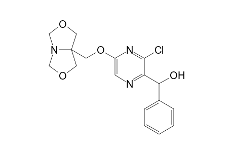 rac-2-Chloro-3-(.alpha.-hydroxybenzyl)-6-[(3,7-dioxa-r-1-azabicyclo[3.3.0]oct-c-5-yl)methoxy]pyrazine