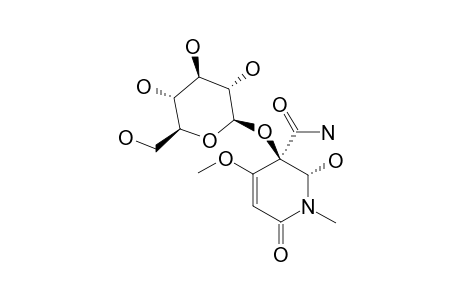 ACALYPHIN-AMIDE;(-)-(5R,6S)-5-CARBAMOYL-5-BETA-D-GLUCOPYRANOSYLOXY-6-HYDROXY-4-METHOXY-1-METHYL-2-(5,6-DIHYDRO)-PYRIDONE