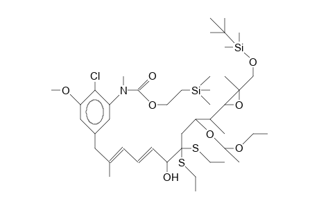1-(4-Cl-5-([tmset-N-me-carbamato]-3-anisyl)-2,10,12-trime-7,7-di(ethylthio)-9-eeo-11,12-epoxy-13-(tmm-siloxy)-2,4-tride