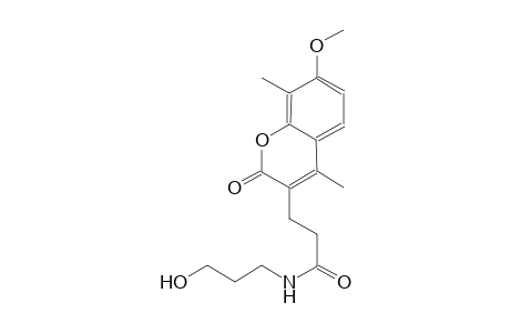 2H-1-benzopyran-3-propanamide, N-(3-hydroxypropyl)-7-methoxy-4,8-dimethyl-2-oxo-