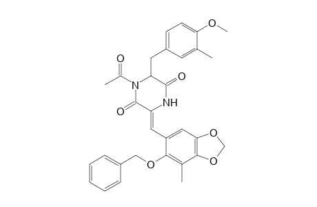 (3Z)-1-acetyl-3-[(6-benzoxy-7-methyl-1,3-benzodioxol-5-yl)methylene]-6-(4-methoxy-3-methyl-benzyl)piperazine-2,5-quinone