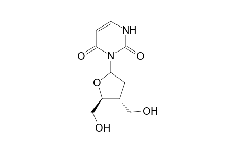 1-[3'-C-(Hydroxymethyl)-2',3'-dideoxy-.beta.,D-erythro-pentofuranosyl]uracil
