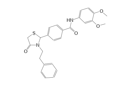 N-(3,4-dimethoxyphenyl)-4-[4-oxo-3-(2-phenylethyl)-1,3-thiazolidin-2-yl]benzamide