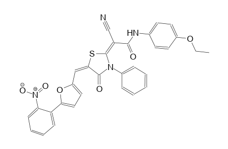 (2E)-2-cyano-N-(4-ethoxyphenyl)-2-((5E)-5-{[5-(2-nitrophenyl)-2-furyl]methylene}-4-oxo-3-phenyl-1,3-thiazolidin-2-ylidene)ethanamide