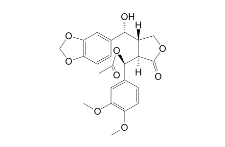 2(S*)-[.alpha.(S*)-Acetoxy-3,4-dimethoxybenzyl]-3(S*)-[.alpha.(R*)-3,4-(methylenedioxy)benzyl]butyrolactone
