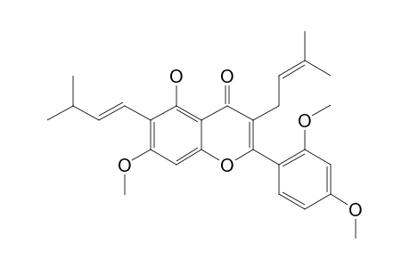 ARTOCARPIN-DIMETHYLETHER;7,2',4'-TRIMETHOXY-3-GAMMA,GAMMA-DIMETHYLALLYL-6-(TRANS-3-METHYLBUT-1-ENYL)-FLAVONE