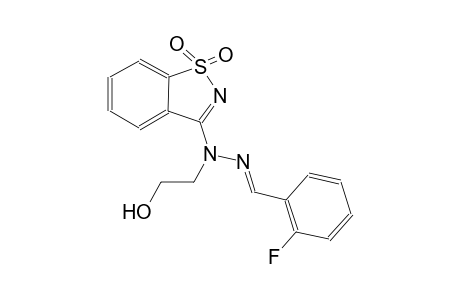 benzaldehyde, 2-fluoro-, (1,1-dioxido-1,2-benzisothiazol-3-yl)(2-hydroxyethyl)hydrazone