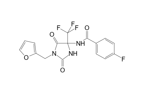 4-Fluoranyl-N-[1-(furan-2-ylmethyl)-2,5-bis(oxidanylidene)-4-(trifluoromethyl)imidazolidin-4-yl]benzamide