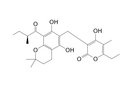 3-[{5,7-Dihydroxy-2,2-dimethyl-8-(2-(S)-methylbutanoyl)chroman-6-yl}methyl]-6-ethyl-4-hydroxy-5-methyl-2H-pyran-2-one