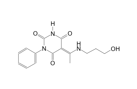 (5E)-5-{1-[(3-hydroxypropyl)amino]ethylidene}-1-phenyl-2,4,6(1H,3H,5H)-pyrimidinetrione