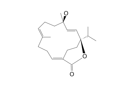 LAEVIGATLACTONE_A;(1-R*,2-E,4-R*,7-E,1-E)-1-ISOPROPYL-4-HYDROXY-4,8-DIMETHYL-21-OXABICYCLO-[10.2.2]-HEXADECA-2,7,11-TRIEN-20-ONE