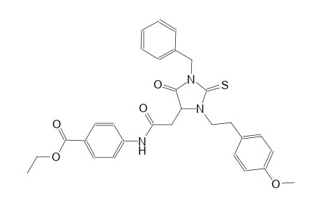 ethyl 4-[({1-benzyl-3-[2-(4-methoxyphenyl)ethyl]-5-oxo-2-thioxo-4-imidazolidinyl}acetyl)amino]benzoate