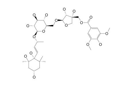 ERYCIBOSIDE_J;9-O-[6-O-(5-O-SYRINGOYL-BETA-D-APIOFURANOSYL)-BETA-D-GLUCOPYRANOSYL]-(3-S,5-R,6-R,9-R)-3,5,6,9-TETRAHYDROXYMEGASTIGMAN-7-ENE