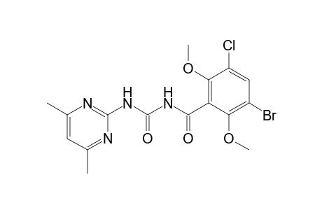 3-Bromanyl-5-chloranyl-N-[(4,6-dimethylpyrimidin-2-yl)carbamoyl]-2,6-dimethoxy-benzamide
