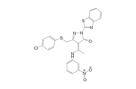 (4E)-2-(1,3-benzothiazol-2-yl)-5-{[(4-chlorophenyl)sulfanyl]methyl}-4-[1-(3-nitroanilino)ethylidene]-2,4-dihydro-3H-pyrazol-3-one